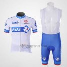 FDJ Cycling Jersey Bib Short 2010 Short Sleeve White and Sky Blue