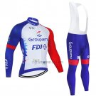 Groupama FDJ Cycling Jersey Bib Tight 2021 Long Sleeve Blue White Red