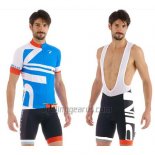 Pinarello Cycling Jersey Bib Short 2015 Men Short Sleeve White and Blue