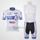 FDJ Cycling Jersey Bib Short 2012 Short Sleeve White and Sky Blue