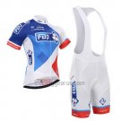 FDJ Cycling Jersey Bib Short 2015 Short Sleeve White and Blue