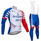 Groupama FDJ Cycling Jersey Bib Tight 2018 Long Sleeve White Blue Red