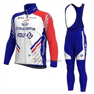 Groupama FDJ Cycling Jersey Bib Tight 2020 Long Sleeve White Deep Blue Red