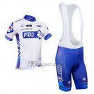 FDJ Cycling Jersey Bib Short 2013 Short Sleeve White and Sky Blue