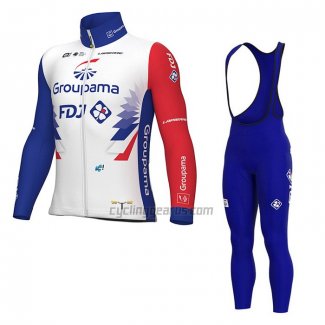 Groupama FDJ Cycling Jersey Bib Tight 2022 Long Sleeve Red Blue